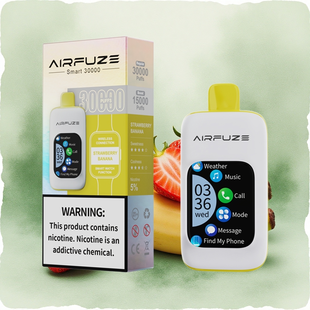 AirFuze Smart 30000 Puffs Disposable Vape Strawberry Banana with 2.01\" Touch Screen & Type-C Charging