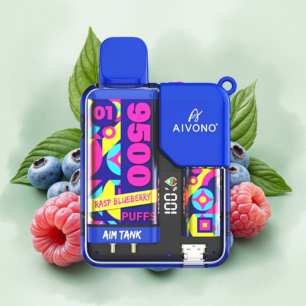 Aivono AIM-TANK 9500 Puffs 18ml E-liquid Rasp Blueberry 650mAh Battery LCD Display