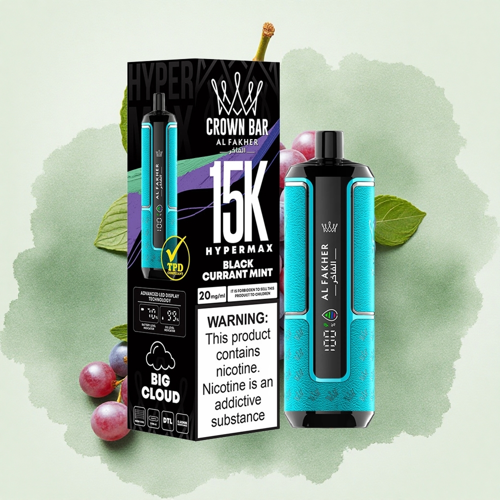 Al Fakher Crown Bar 15K Hypermax 22ml Blackcurrant Mint Disposable Vape Kit