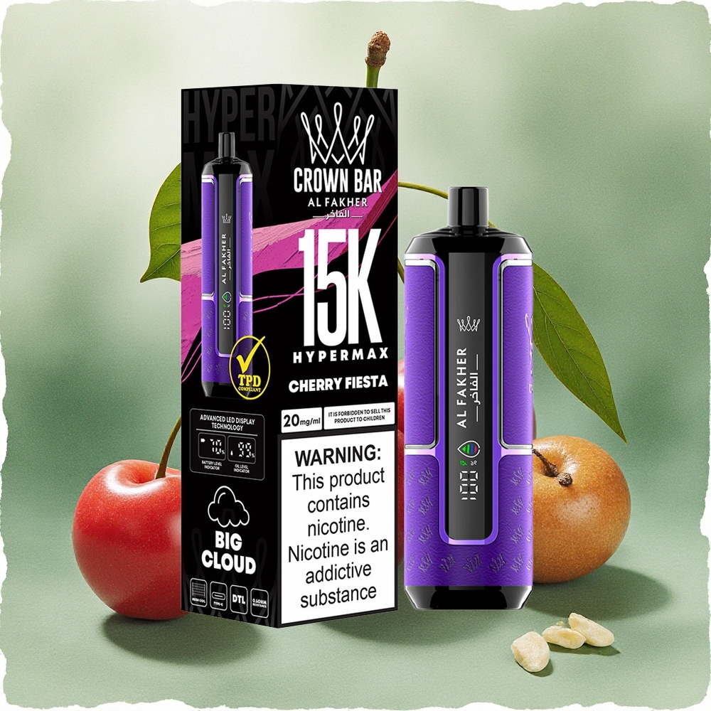 Al Fakher Crown Bar 15K Hypermax Cherry Fiesta Disposable Vape Kit with 22ml E-Liquid & 600mAh Battery