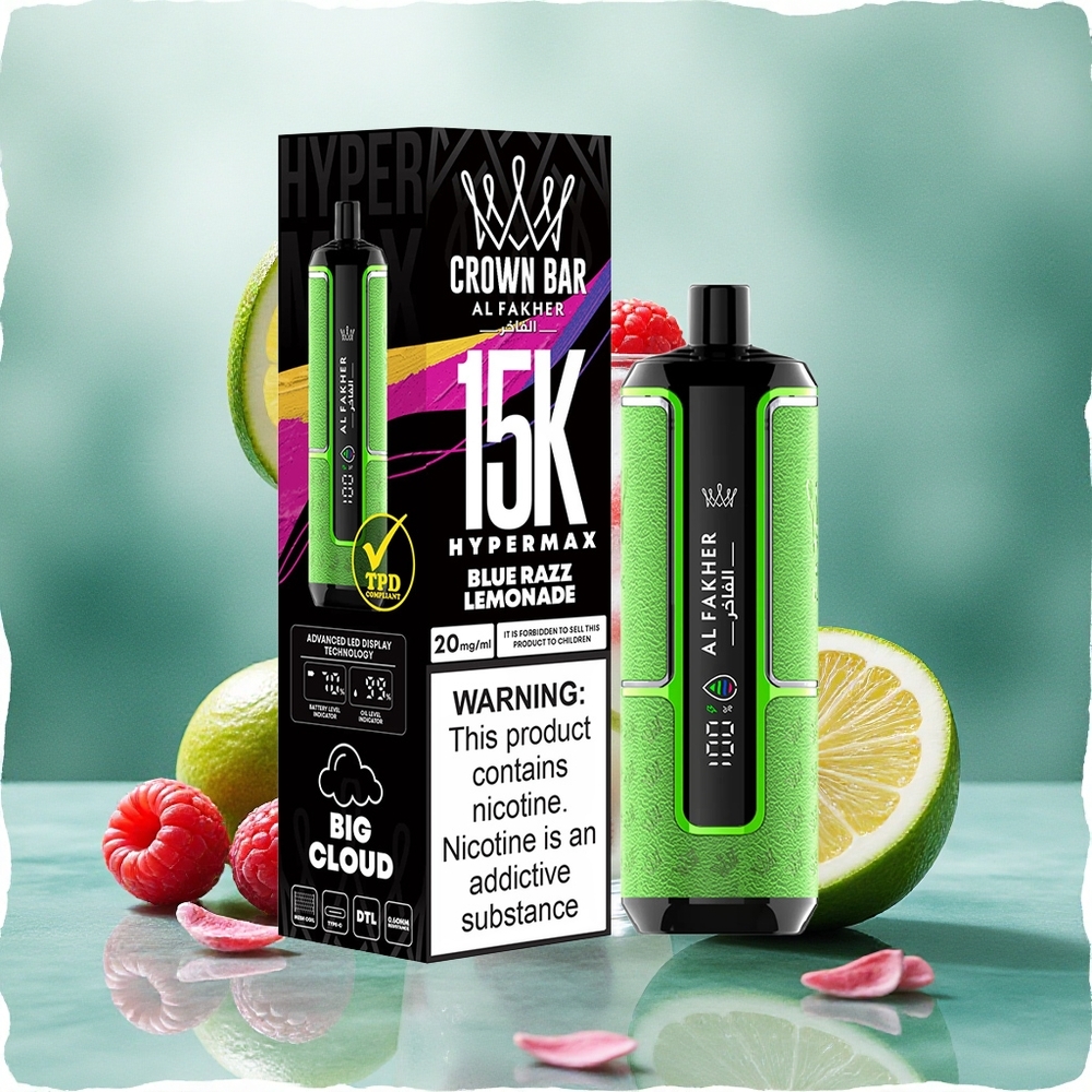 Al Fakher Crown Bar 15K Hypermax Disposable Vape Blue Razz Lemonade 22ml
