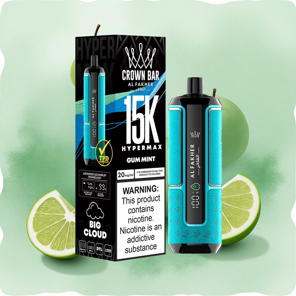 Al Fakher Crown Bar 15K Hypermax Disposable Vape Kit Gum Mint 22mL 15K Puffs