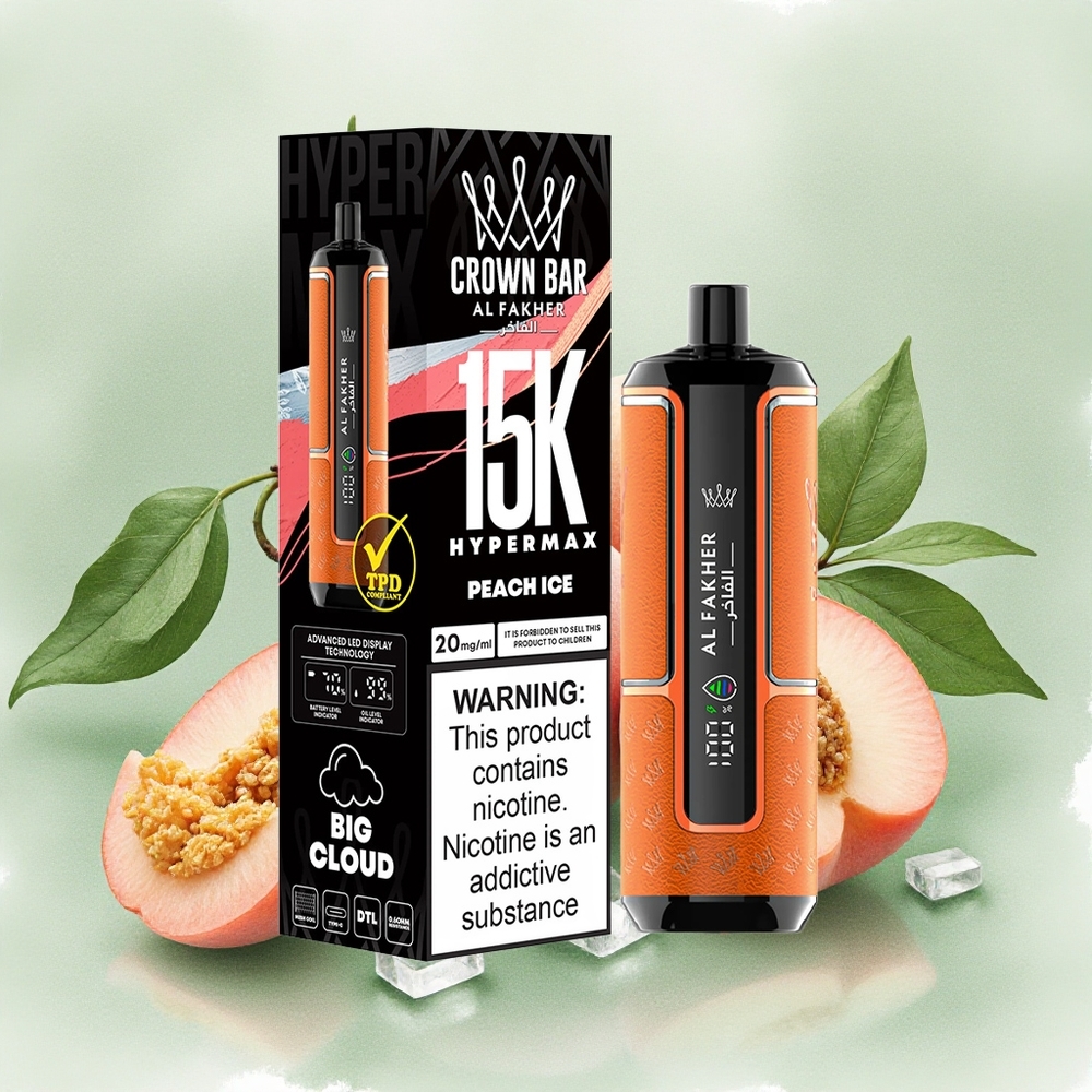 Al Fakher Crown Bar 15K Hypermax Peach Ice 22ml Disposable Vape Kit
