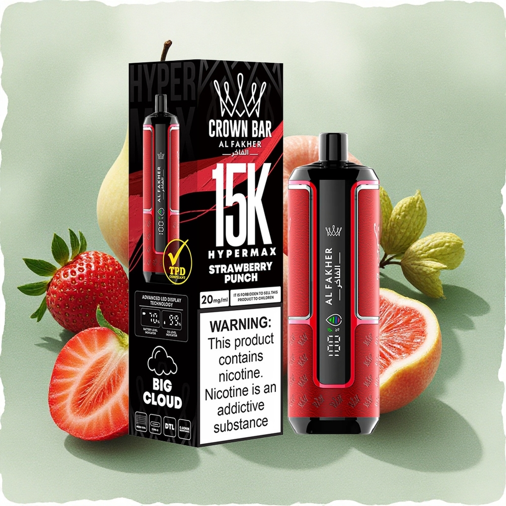 Al Fakher Crown Bar 15K Hypermax Strawberry Punch 22ml Disposable Vape Kit