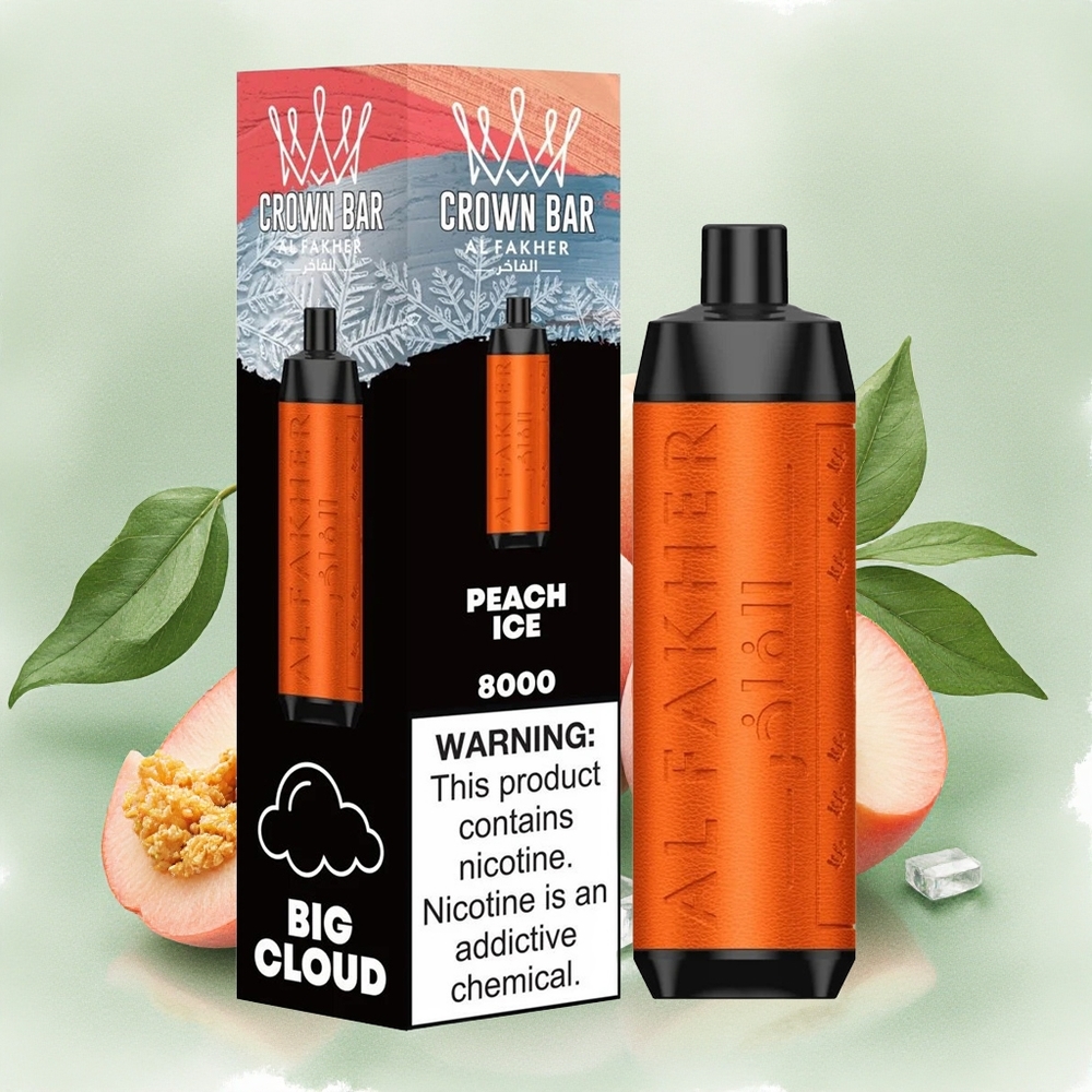 Al Fakher Crown Bar 8000 Crystal Disposable Vape Peach Ice with 18ml e-Liquid & 8000 Puffs