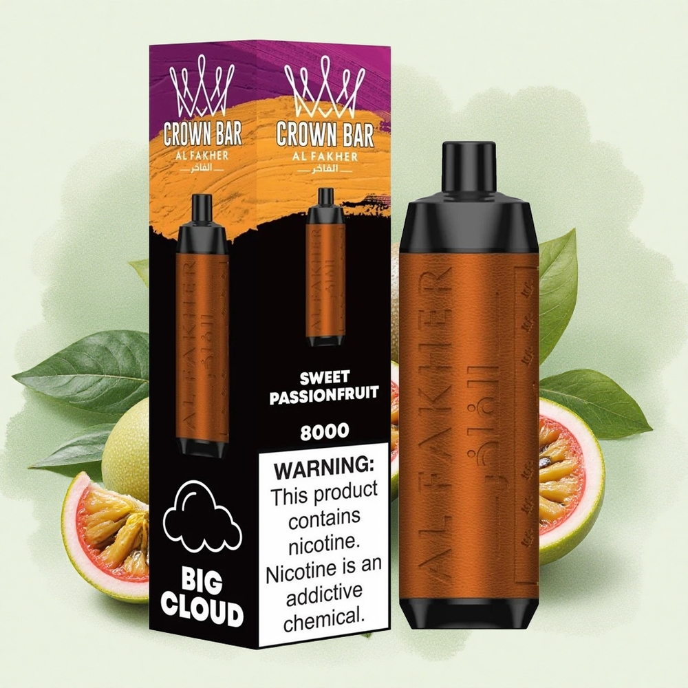 Al Fakher Crown Bar 8000 Crystal Disposable Vape Sweet Passionfruit with 8000 Puffs & USB-C Charging