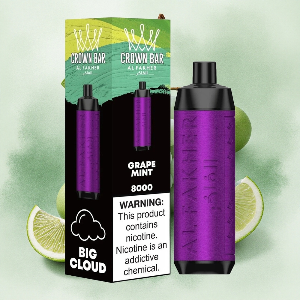Al Fakher Crown Bar 8000 Crystal Grape Mint Disposable Vape with 18ml e-Liquid & 8000 Puffs
